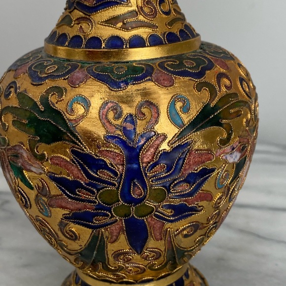 Vintage Brass and Cloisonné Vase - Picture 5 of 8